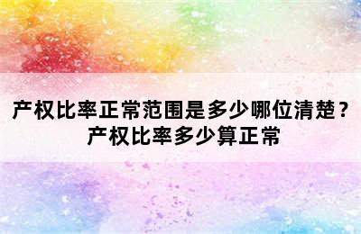 产权比率正常范围是多少哪位清楚？ 产权比率多少算正常